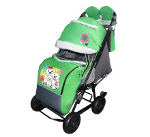 Санки-коляска SNOW GALAXY City-1 Три Медведя на зеленом на больших колёсах Ева+сумка+вареж