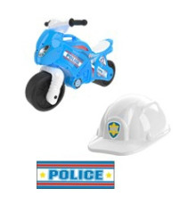 Т7150 Каталка-мотоцикл беговел Полиция 911 со шлемом цвет бело-синий