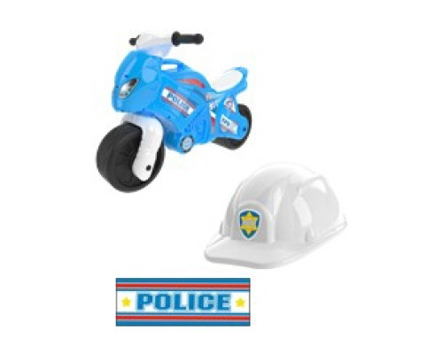 Т7150 Каталка-мотоцикл беговел Полиция 911 со шлемом цвет бело-синий